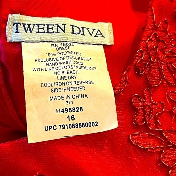 Tween Diva Kids Big Girls Sz 16 Red Lace High Low Formal Special Occasion Dress - Picture 4 of 16